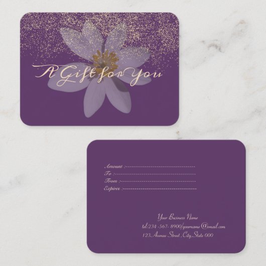 Carte De Réduction Élégant violet moderne, Marguerite blanche, Confet (Devant / Derrière)