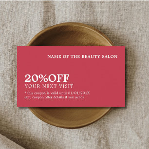Carte De Réduction Élégante Beauté Minimaliste Rouge Blanc