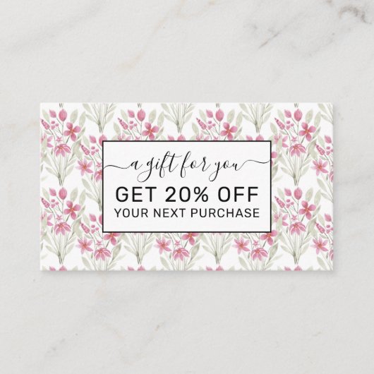 Carte De Réduction Elégante Fleurs rose Sage Vert Aquarelle Florale (Devant)