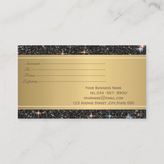 Carte De Réduction Elégante Parties scintillant Noire Moderne De Luxe (Dos)