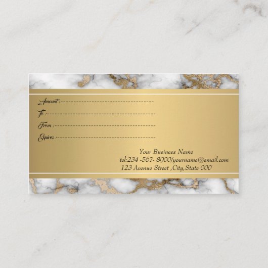 Carte De Réduction Elégante pierre de marbre blanc or (Dos)