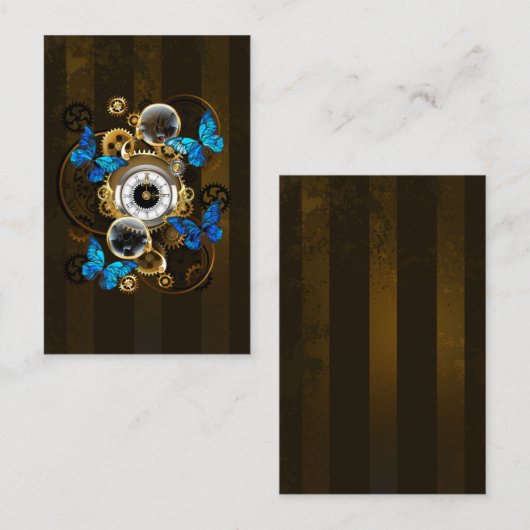 Carte De Réduction Engrenages à vapeur et papillons bleus (Devant / Derrière)