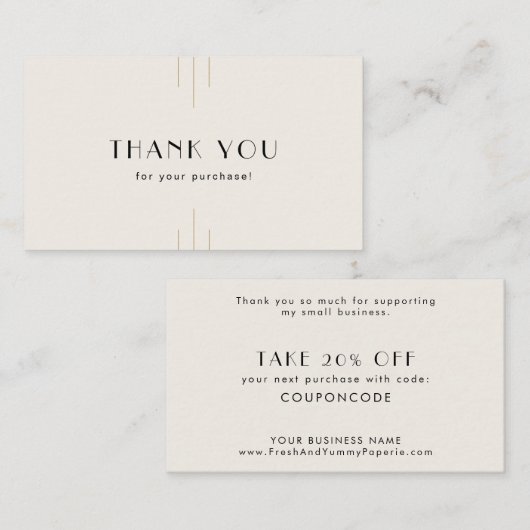 Carte De Réduction EVERLY Art Deco Ivory Black Business Thank You (Devant / Derrière)