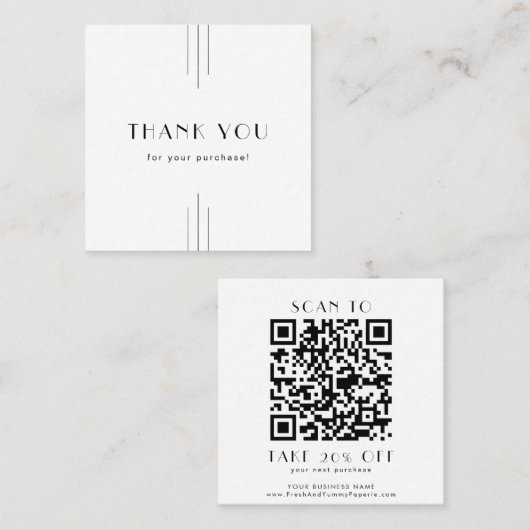 Carte De Réduction EVERLY Art Deco Minimal Business QR Code Thank You (Devant / Derrière)