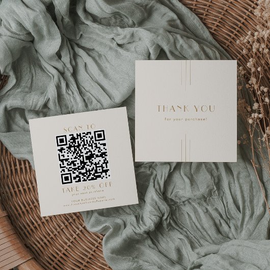 Carte De Réduction EVERLY Cream and Gold Business QR Code Thank You