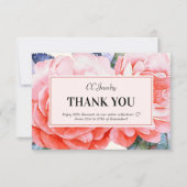 Carte de réduction féminine Merci Watercolor Flowe (Devant)