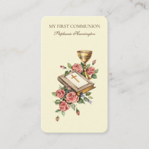 Carte De Réduction Fille élégante de la première communion religieuse