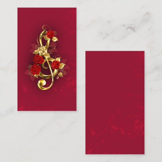 Carte De Réduction Golden Treble Clef avec fleurs Roses (Devant / Derrière)