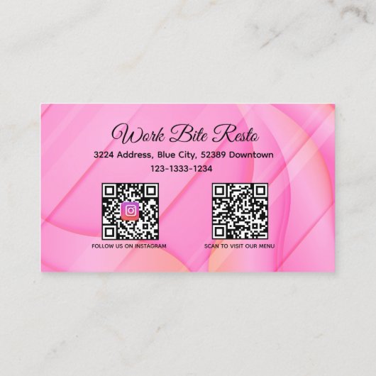 Carte De Réduction Gradient Pink Wave Restaurant Qr Code Menu et (Dos)