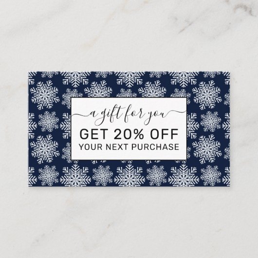 Carte De Réduction Hiver Blanc Bleu Snowflakes Wonderland Motif (Devant)