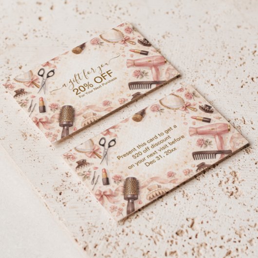 Carte De Réduction Illustration de coiffeuse à l'arc rose