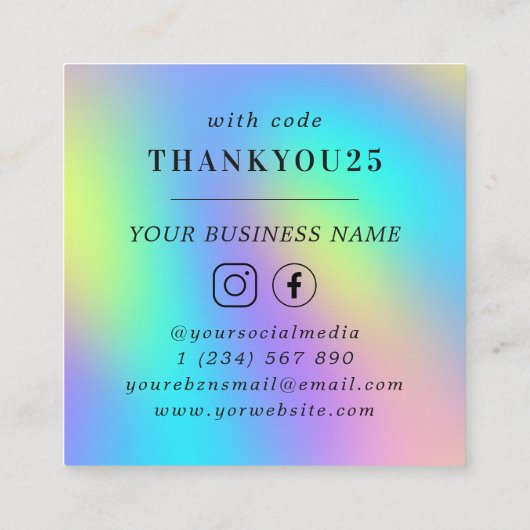 Carte De Réduction Iridescente Moderne Gras Typographie Petite entrep (Dos)