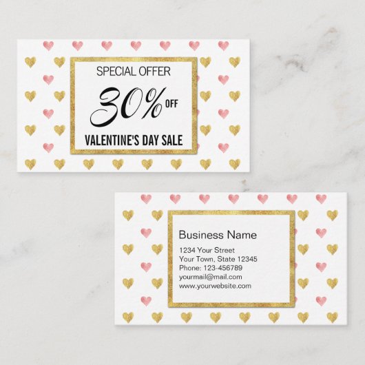 Carte De Réduction Les Coeurs de Parties scintillant roses de la Sain (Devant / Derrière)