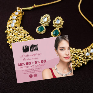 Carte De Réduction Logo d'entreprise de bijoux de mode rose moderne