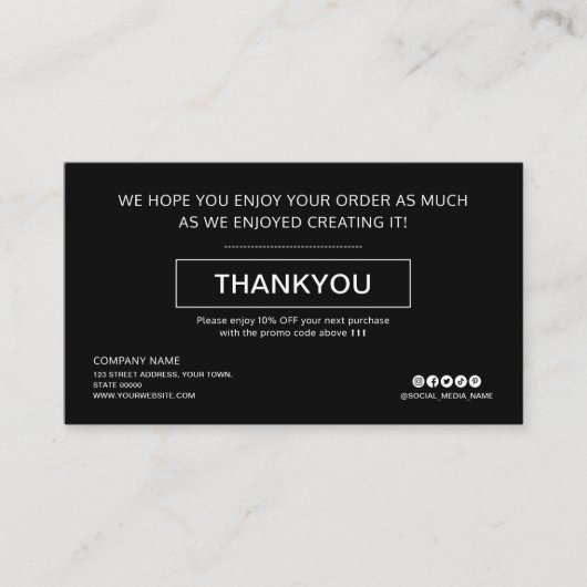 Carte De Réduction Logo d'entreprise du Merci de remise noir personna (Devant)