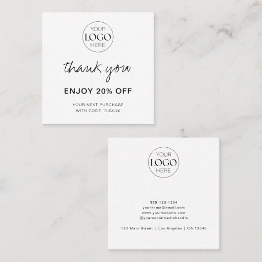 Carte De Réduction Logo d'entreprise Moderne Merci chic (Devant / Derrière)