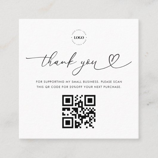Carte De Réduction Logo en Merci blanc Code QR personnalisé Petite en (Devant)
