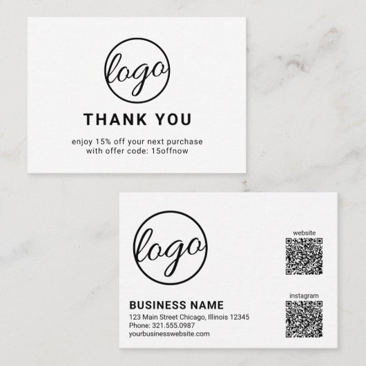 Carte De Réduction Logo personnalisé QR Code simple noir et blanc mod (Devant / Derrière)