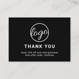 Carte De Réduction Logo personnalisé QR Code Simple Noir Moderne