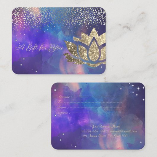 Carte De Réduction Lotus Parties scintillant or, Confetti, Aquarelle (Devant / Derrière)