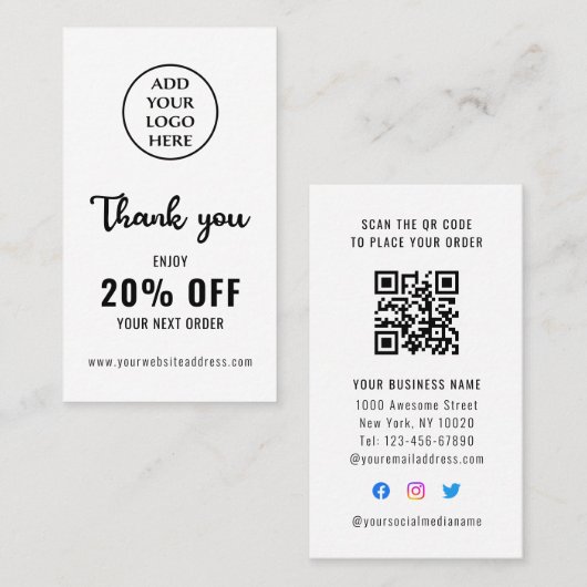 Carte De Réduction Loyauté du logo commercial vertical Code QR noir b (Devant / Derrière)