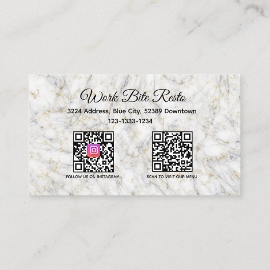 Carte De Réduction Marbre blanc Texture Restaurant Qr Code Menu et (Dos)