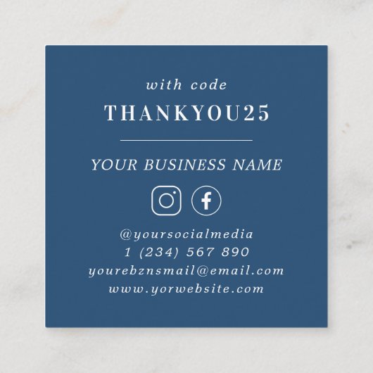 Carte De Réduction Marine Blue Modern Bold Typographie Petite entrepr (Dos)