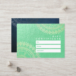 Carte De Réduction Méditation Yoga Instructeur Green Gold Foil Mandal
