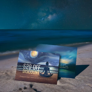 Carte De Réduction Méditation Yoga paisible Lune Sky Ocean Beach