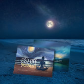 Carte De Réduction Méditation Yoga paisible Lune Sky Ocean Beach