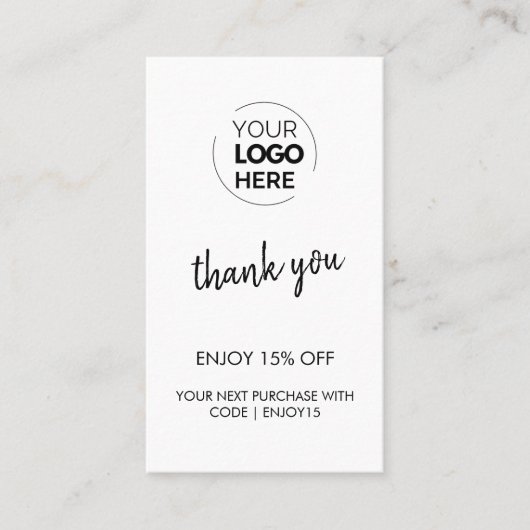 Carte De Réduction Merci Blanc élégant moderne Logo d'affaires (Devant)