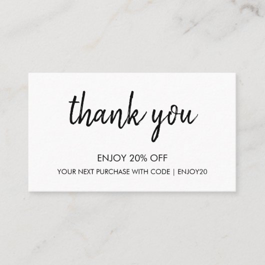 Carte De Réduction Merci blanc | Rédigé à la main minimaliste moderne (Devant)