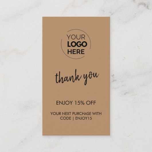 Carte De Réduction Merci Brown Design moderne Logo d'affaires (Devant)
