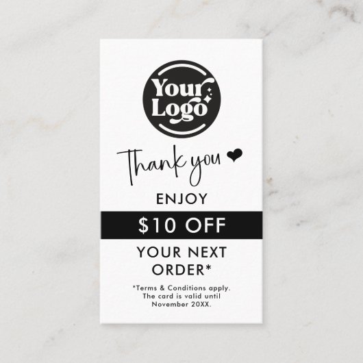 Carte De Réduction Merci Commande logo commercial QR Code blanc vente (Devant)