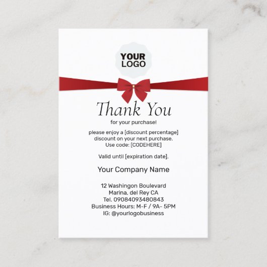 Carte De Réduction Merci de remise simple pour votre achat (Devant)