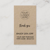 Carte De Réduction Merci d'entreprise rustique Kraft (Devant)