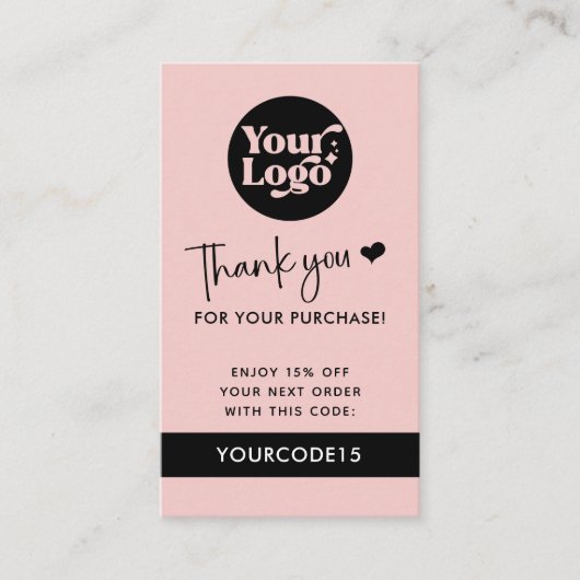 Carte De Réduction Merci rose Commander Logo d'entreprise Code QR Ret (Devant)