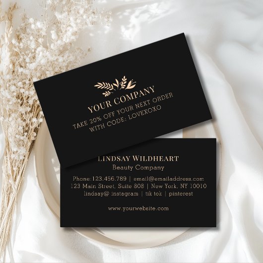 Carte De Réduction Minimal Floral Black Botanical Salon Discount Card