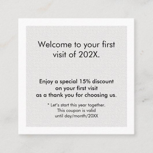 Carte De Réduction Minimalist Texture White Grey Bold First Visit (Devant)