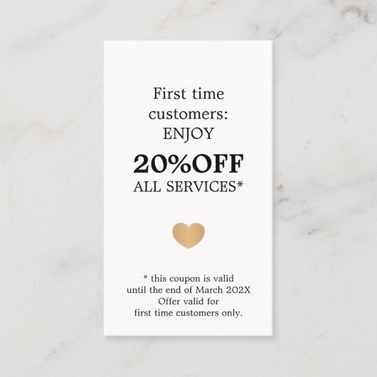 Carte De Réduction Modern Elegant Beauty Black White First Time (Devant)