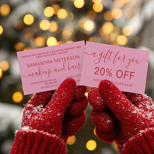 Carte De Réduction Modern Retro Pink Red Makeup Beauty Loyalty