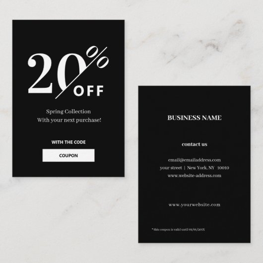 Carte de réduction    ModernBlack & White (Devant / Derrière)