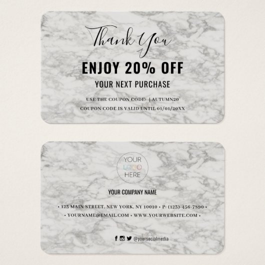Carte de réduction moderne en marbre (Devant & derrière)