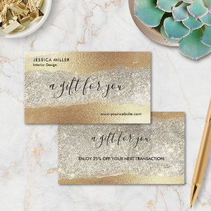 Carte De Réduction Moderne Luxe Pailleté Diamant Faux Feuille Or
