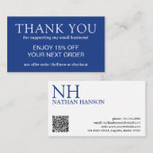 Carte De Réduction Monogramme bleu simple moderne (Devant / Derrière)