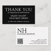 Carte De Réduction Monogramme noir simple moderne (Devant / Derrière)