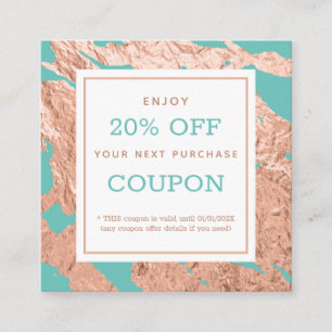 Carte De Réduction Motif de marbre rose luxueux turquoise minimaliste