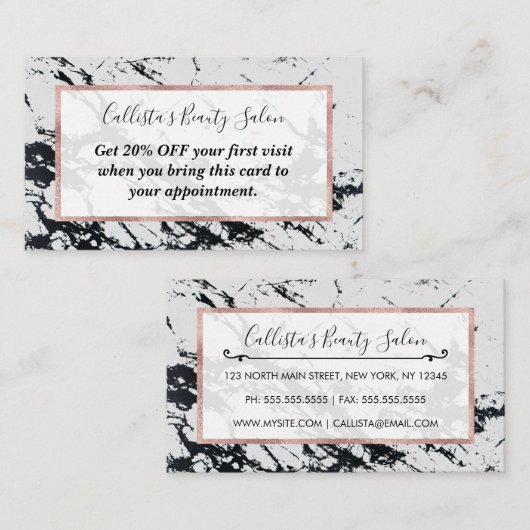 Carte De Réduction Motif moderne unique en marbre noir blanc marbré p (Devant / Derrière)