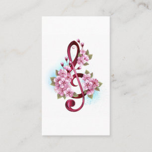 Carte De Réduction Musical treble clef notes with sakura flowers
