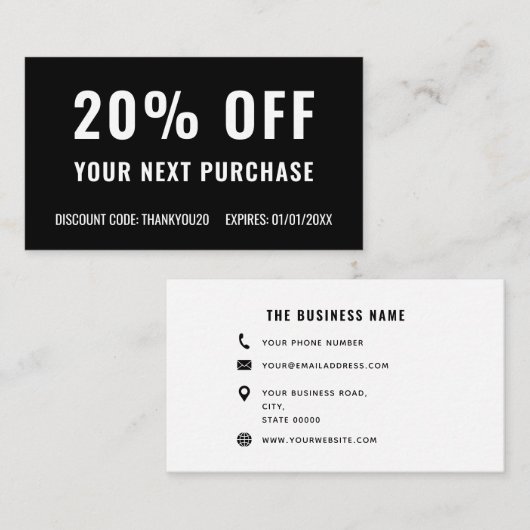 Carte De Réduction Noir Blanc Élégant Simple Business Promo Loyauté (Devant / Derrière)